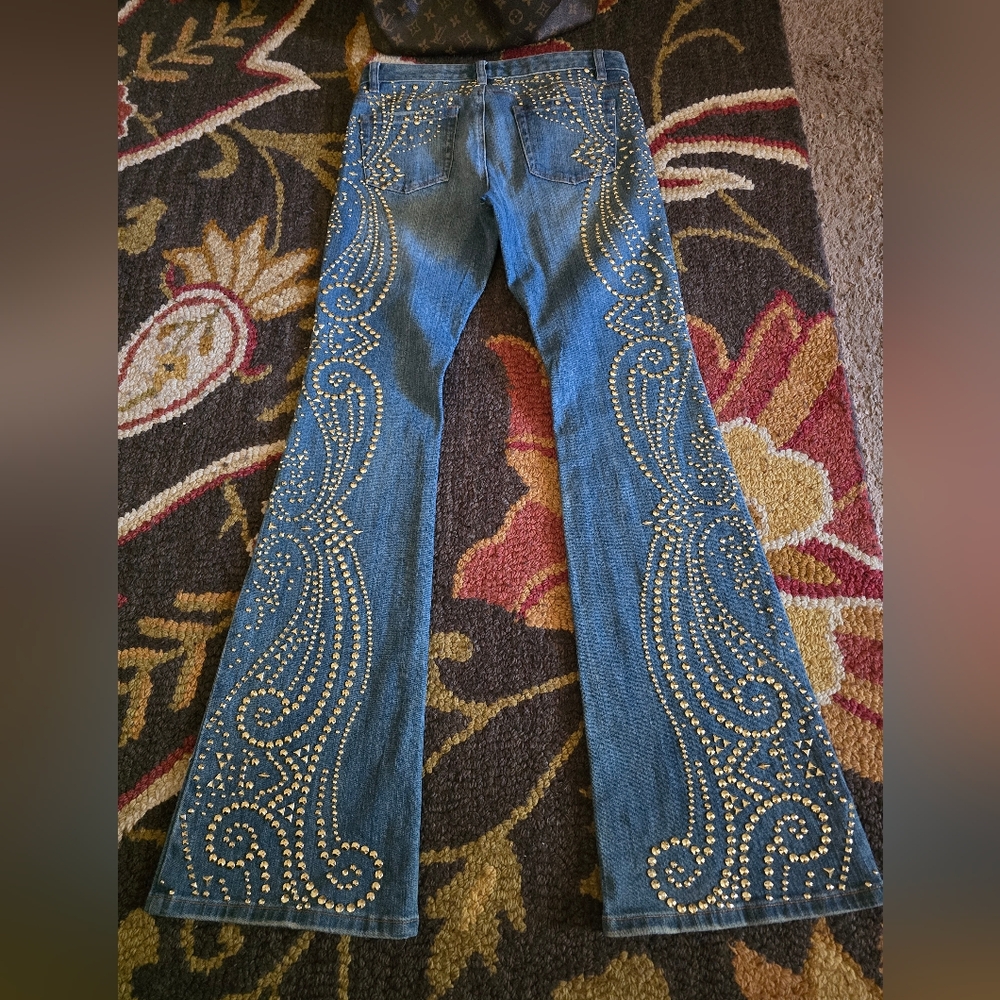 Y2K Michael Kors Studded Flare Wide Leg Jeans Size 6 - Picture 4 of 7